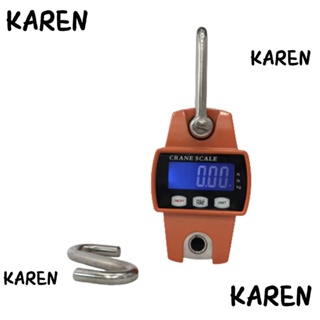 Karen เครื่องชั่งน้ําหนักดิจิทัล แบบตะขอแขวน 660 ปอนด์ สีส้ม รวมแบตเตอรี่ ABS LCD