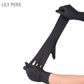  Lily PERS 100 ชิ้นถุงมือไนไตรล์ทำความสะอาดทิ้งกันน้ำความยืดหยุ่นสูงน้ำยางถุงมือไนไตรสำหรับรอยสักสีดำ