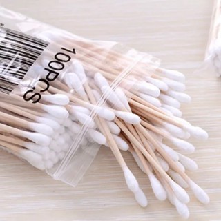 Cotton buds 100 ก้าน คอตตอนบัด แพ็คเดี่ยว สำลีปั่นหูด้ามไม้ ง่ายต่อการพกพา อย่างดี TA04