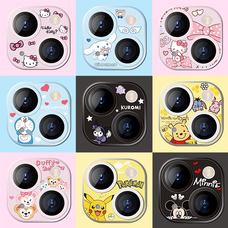 น่ารักล็อตโซ่มิกกี้โดราเอมอนhello Kittyเกราะกล้องเลนส์ป้องกันเข้ากันได้สําหรับiPhone 11 12mini 12 Pro Maxเต็มรูปแบบกระจกนิรภัยป้องกัน