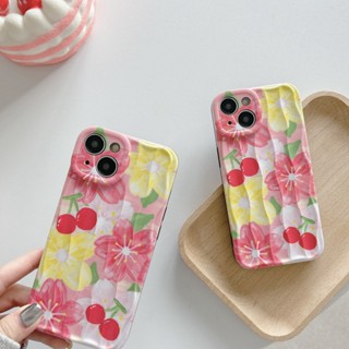 Xiaohua เคสป้องกันโทรศัพท์มือถือ แบบนิ่ม ลายเชอร์รี่ สําหรับ Apple IPhone 13promax 14promax 12