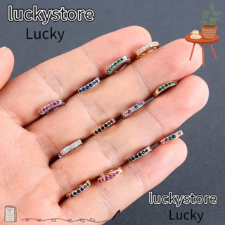 Lucky ต่างหูห่วง เครื่องประดับแฟชั่น สีทอง สีเงิน สีฟ้า