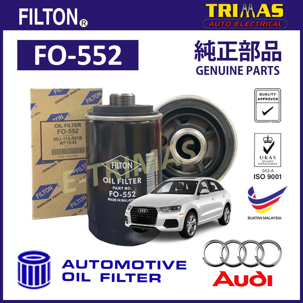 FILTON Oil Filter Audi Q3 8UB 8UG Engine EA888 EA189 Penapis Minyak Hitam Enjin 06J115403C 06J115403