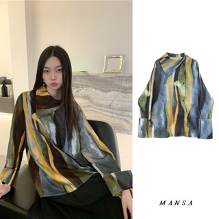 MANSA vintage oil painting shirt เสื้อโอเวอร์ไซส์ เสื้อเชิ๊ต เสื้อเชิ้ตแขนยาว