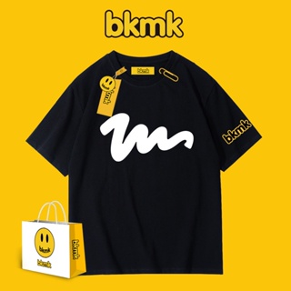 Bkmk เสื้อยืดแขนสั้น ผ้าฝ้าย พิมพ์ลายหน้ายิ้ม ทรงหลวม สําหรับผู้ชาย