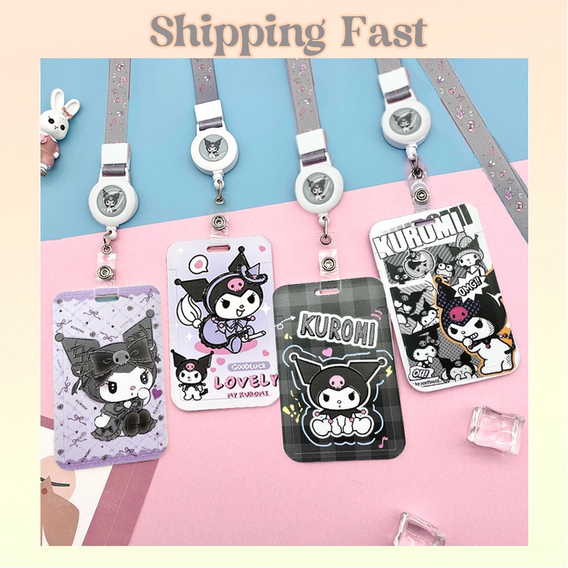 กระเป๋าใส่บัตรเครดิต ลายการ์ตูน Kuromi ID แบบนูน พร้อมสายคล้องคอ สําหรับนักเรียน