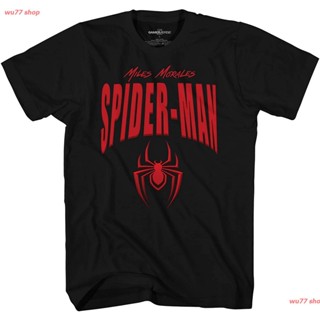 เสื้อยืดแขนสั้นเสื้อยืดผ้าฝ้ายพิมพ์ลาย เสื้อยืดโอเวอร์ไซส์ Marvel Spider-Man Miles Morales Mens Short Sleeve T-Shirt ดพิ