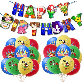 ลูกโป่งยาง ลาย Super Mario Happy Birthday 12 นิ้ว สําหรับตกแต่งปาร์ตี้วันเกิดเด็ก