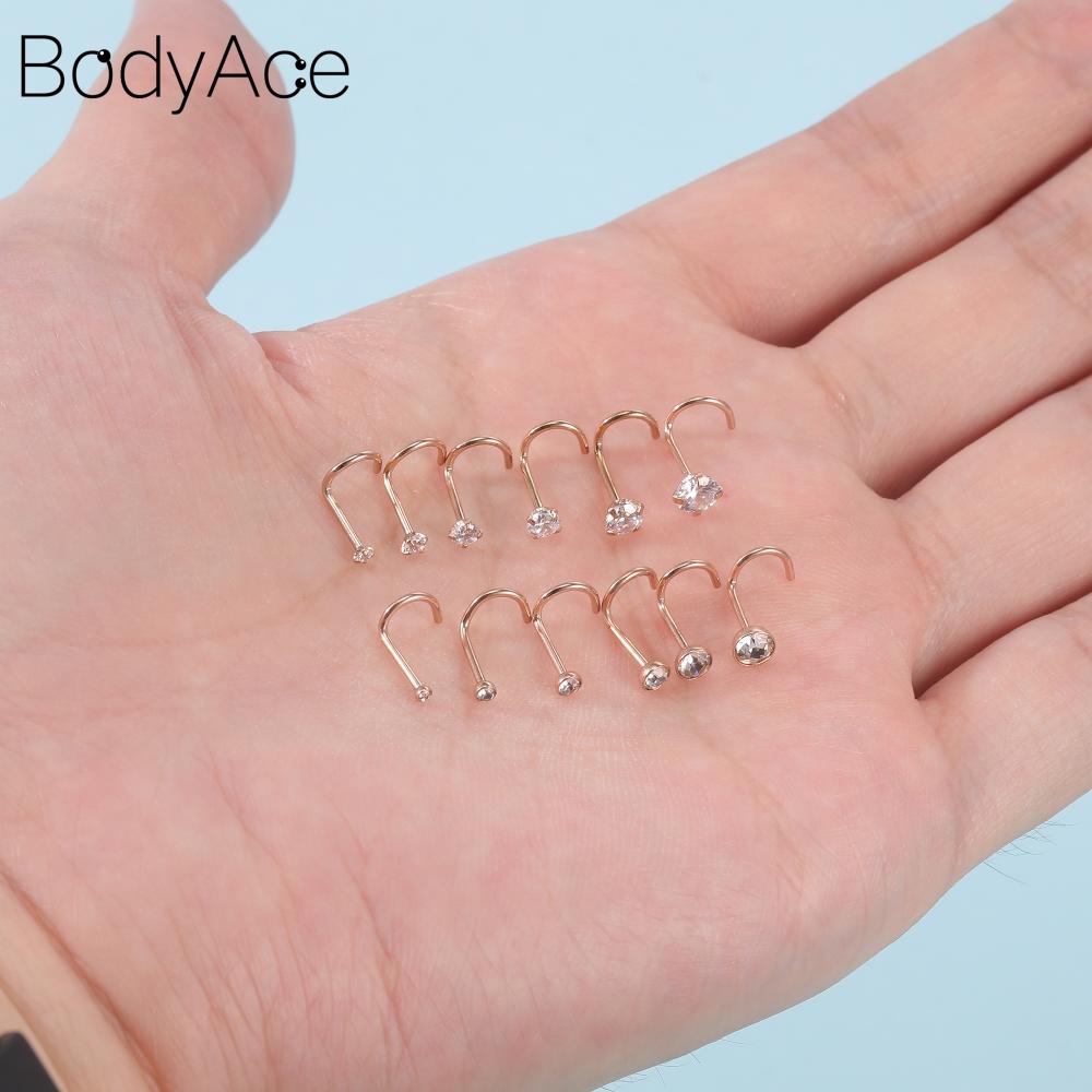 Bodyace จิวเจาะจมูก สเตนเลส คริสตัล เพทาย รูปตัว S 1.5 2 รูปที่ 4
