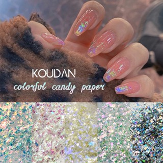 Koudan สติกเกอร์ฟอยล์คริสตัลออโรร่า กลิตเตอร์ เลื่อม สีแคนดี้ สําหรับตกแต่งเล็บเจล