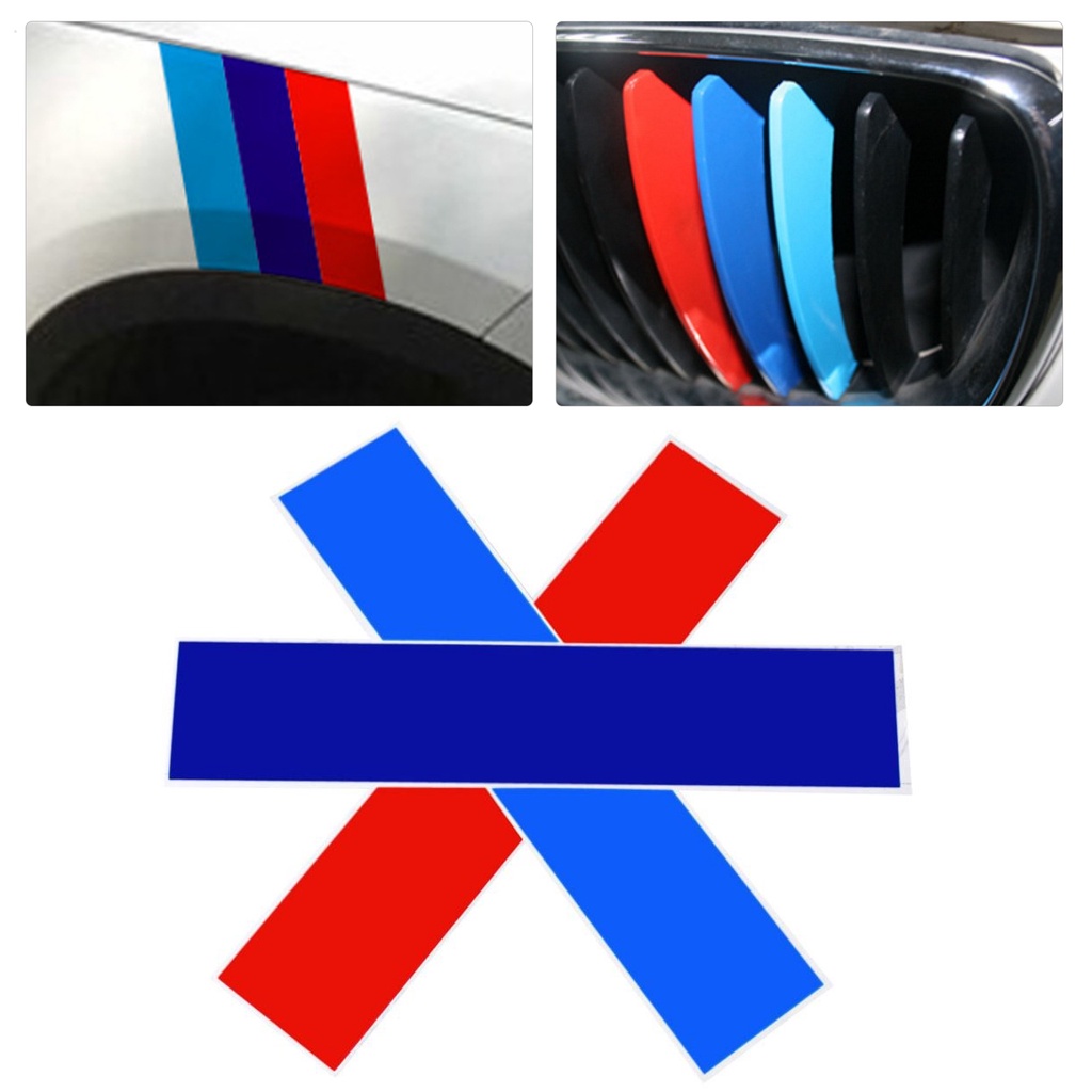 Tl สติกเกอร์ PVC ติดกระจังหน้ารถยนต์ ลายทาง สําหรับ BMW M3 M5 M6 E34 E46 E39 E60 E90 Tricolor 3 ชิ้น ต่อชุด
