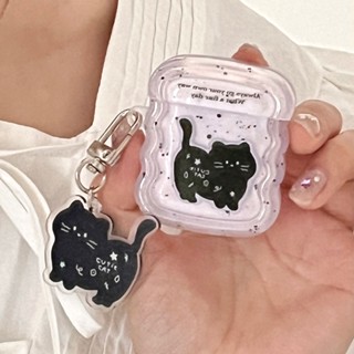 เคสหูฟังใส แบบนิ่ม ลายแมวดํา สําหรับ Airpods Pro 2 3 2 3rd