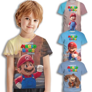 เสื้อยืดแขนสั้น พิมพ์ลายภาพยนตร์ Super Mario 3 มิติ แฟชั่นฤดูใบไม้ผลิ และฤดูร้อน สําหรับเด็กผู้ชาย