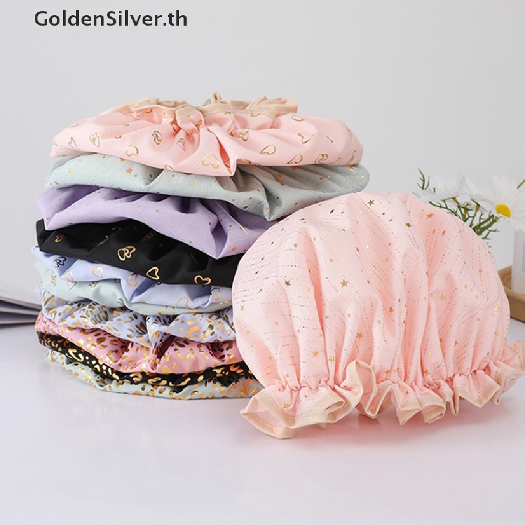 Goldensilver หมวกคลุมผมอาบน้ํา ผ้าโพลีเอสเตอร์ แบบหนา ยืดหยุ่น กันฝุ่น กันน้ํา สําหรับผู้หญิง TH