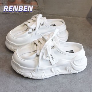 RENBEN ครึ่งรองเท้าแตะผู้หญิงทั้งหมดตรงกับใหม่หนา soled ขี้เกียจพ่อรองเท้าลําลองรองเท้าแตะ ins แจ๊กเก็ตอินเทรนด์