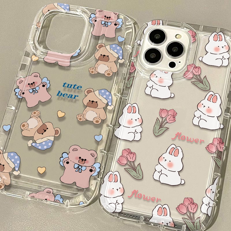 เคสโทรศัพท์ซิลิโคน TPU ใส แบบนิ่ม ลายกระต่ายน่ารัก กันกระแทก สําหรับ IPhone 11 13 14 12 Pro 7 8 6 6s Plus XS Max X XR