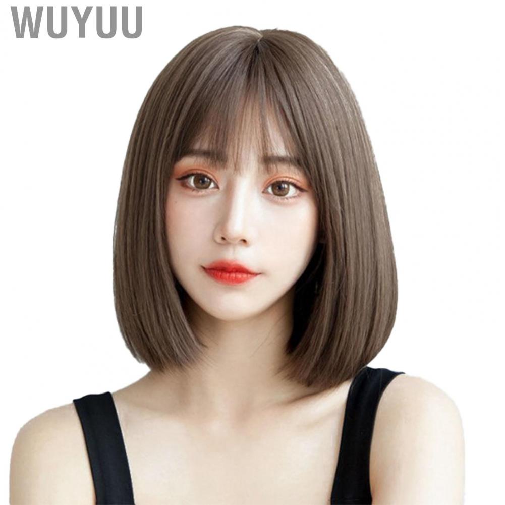 Wuyuu Women Short Straight Wig Sweet DIY Deep Brown Short Bob Wig Stylish for Female
