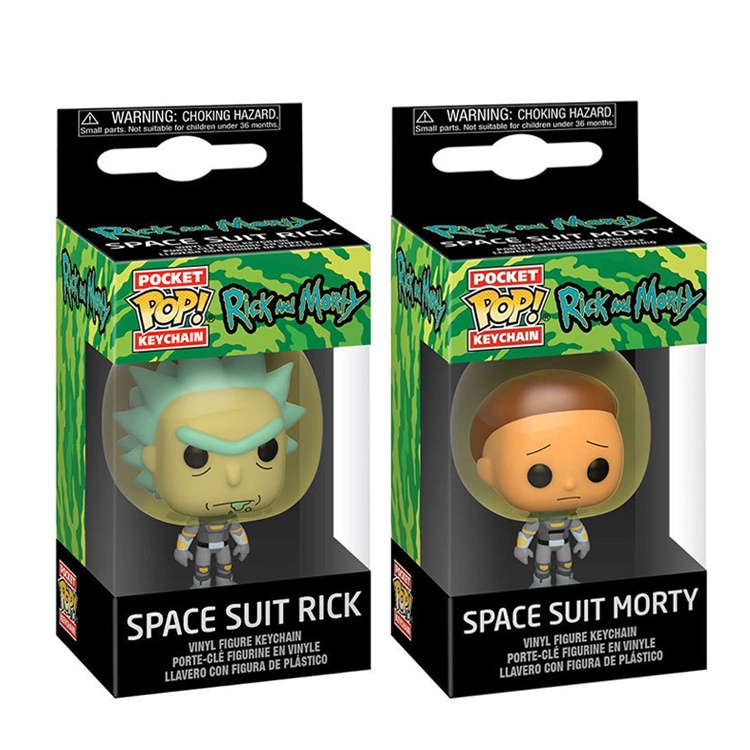 Original Funko POP Rick Morty ตุ๊กตาพวงกุญแจ PVC Space Suit Morty ตัวเลขการกระทํารุ่นจี้ตกแต่งของขวัญ