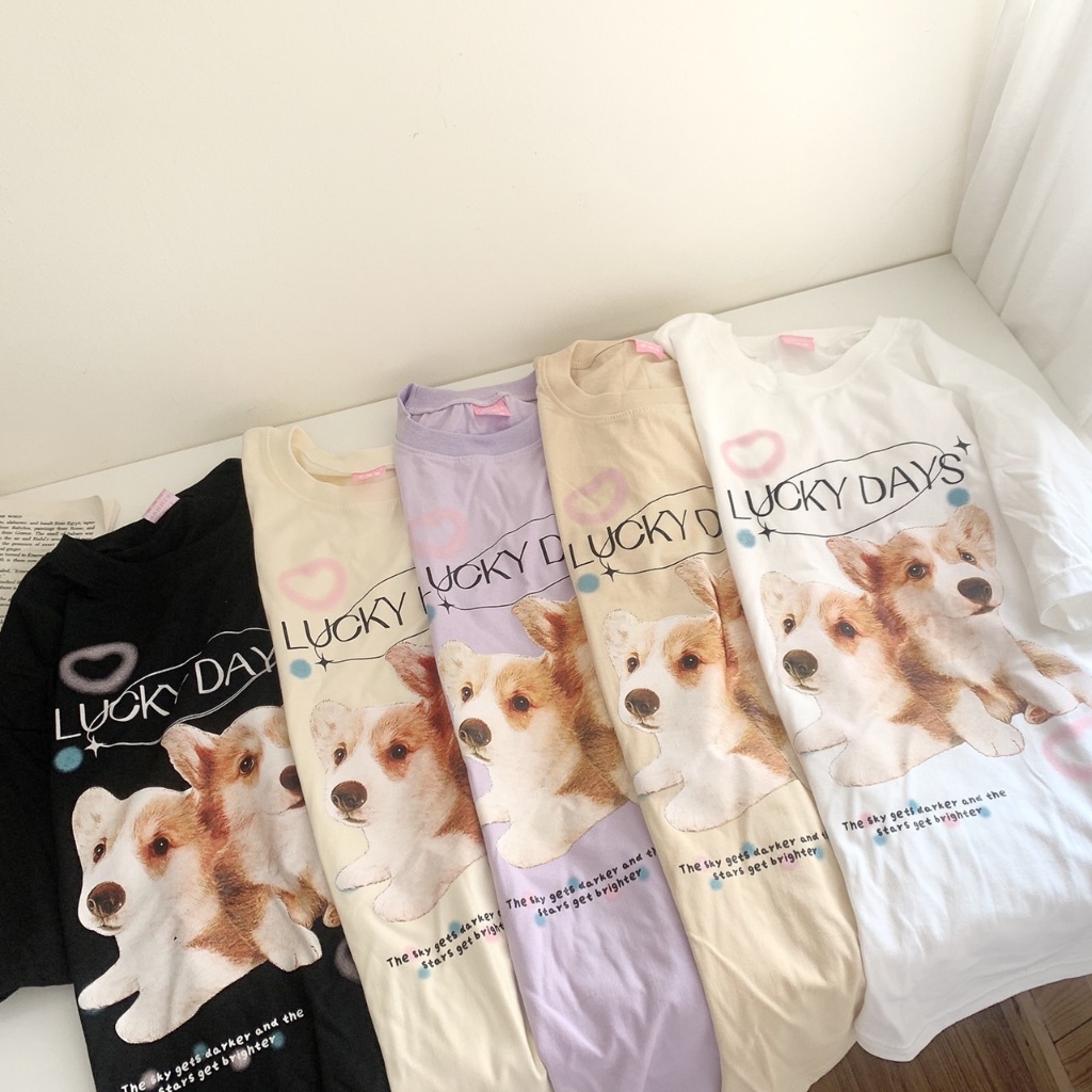 S238 เสื้อยืด oversize ผ้าคอตตอน สกรีน lucky days