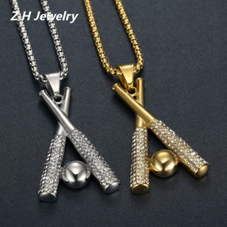 [Z H Jewelry] สร้อยคอ เหล็กไทเทเนียม ชุบทอง 18K จี้รูปไม้เบสบอล ประดับเพชร สไตล์ฮิปฮอป เรโทร เครื่องประดับแฟชั่น สําหรับผู้ชาย ขายส่ง