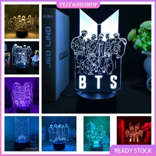 โคมไฟกลางคืน LED รูป BTS Bangtan Boy 3D เปลี่ยนสีได้ พร้อมรีโมตคอนโทรล สําหรับตกแต่งโต๊ะ