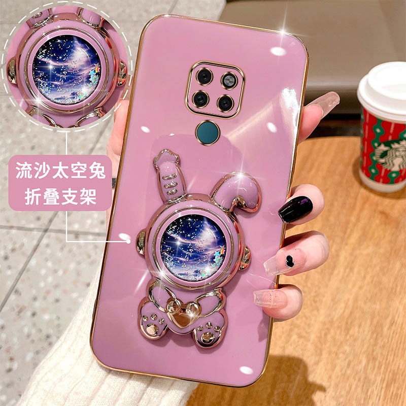 ปลอก Huawei mate 10 20 30 40 50 PRO 20X 30E 40E PRO 3D Quicksand Space Rabbit Bracket เคสโทรศัพท์ Ultra thin Electroplated Smooth เคสโทรศัพท์ Soft Case Shock proof ฝาครอบกันชน