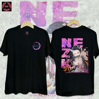 NEXDemon Slayer สีชมพูเสื้อยืดแขนสั้นลายการ์ตูน เสื้อโอเวอร์ไซส์ผู้ชายและผู้หญิงคอกลม