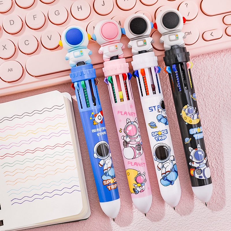 10 สี 0.5 มม. ปากกาลูกลื่น ลายการ์ตูนนักบินอวกาศน่ารัก แบบพกพา พับเก็บได้ หลากสี สําหรับนักเรียน