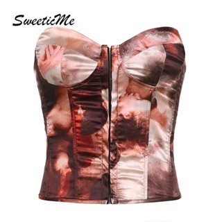 Sweeticme ใหม่ เสื้อท็อปส์ลําลอง เข้ารูป เซ็กซี่ สีตัดกัน สไตล์เรโทร แฟชั่นสําหรับสตรี 2023