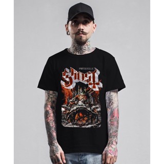 YJOเสื้อยืดผ้าฝ้ายพิมพ์ลายแฟชั่น เสื้อยืด พิมพ์ลายวง GHOST BC Prequelle Heavy Metal สําหรับผู้ชาย SML2