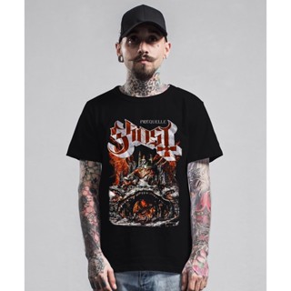 YJOเสื้อยืดผ้าฝ้ายพิมพ์ลายแฟชั่น เสื้อยืด พิมพ์ลายวง GHOST BC Prequelle Heavy Metal สําหรับผู้ชาย SML2