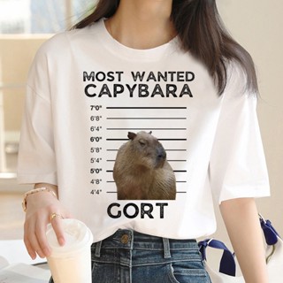 🎃 Capybara เสื้อยืดลําลอง แขนสั้น พิมพ์ลายอนิเมะ สีขาว สไตล์วินเทจ สําหรับผู้ชาย