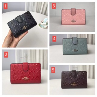 Coach f25937กระเป๋าสตางค์ผู้หญิง/ลายนูน/กระเป๋าใส่เหรียญสแน็ป/พับครึ่ง/ช่องใส่การ์ดหลายช่อง