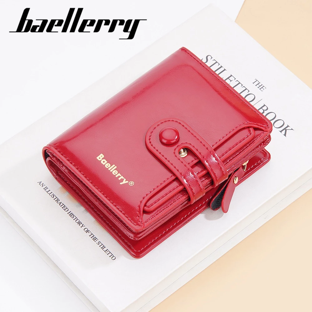 Baellerry's กระเป๋าสตางค์หนังแว็กซ์ ใบสั้น มีซิป สองปุ่ม สไตล์เกาหลี สําหรับผู้หญิง