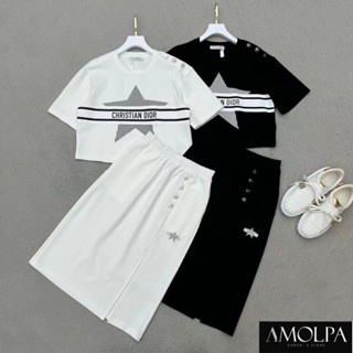 2สี ♥ เช็คสินค้าก่อนสั่ง CHRISTIAN DIOR Set ชุดเซท เสื้อครอป แขนสั้น + กระดปรง ผ่าข้าง แต่งกระดุม ดิออร์