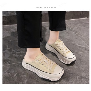 [kjcgeegofirst]HFH-Baotou Half Slipper Platform รองเท้าผ้าใบ