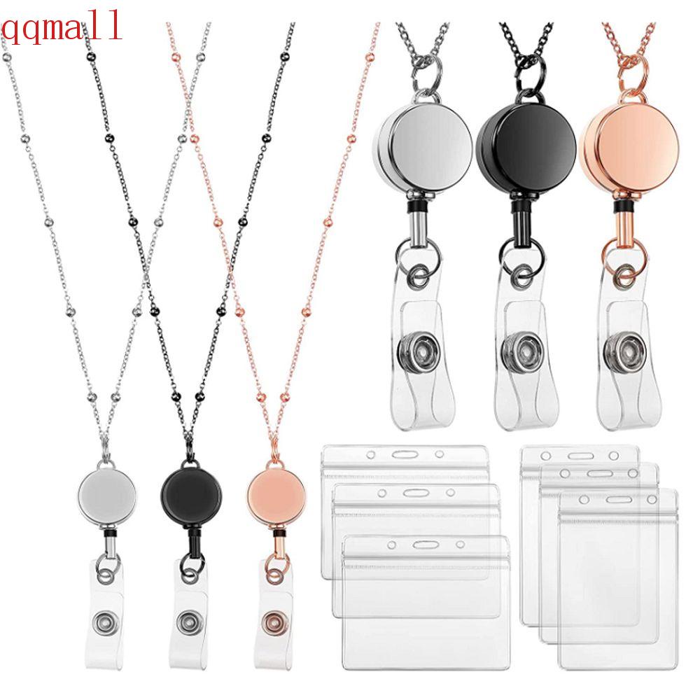 Qqmall สายคล้องพวงกุญแจ สเตนเลส ยืดหดได้ สําหรับพนักงาน บัตรชื่อ บัตร ป้ายชื่อ สร้อยคอ