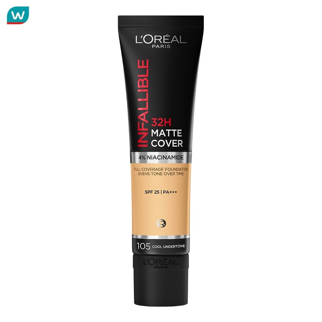 L'Oreal ลอรีอัล อินฟอลลิเบิล 32H แมท คัฟเวอร์ ฟาวเดชั่น SPF25 PA+++ 30มล. 105