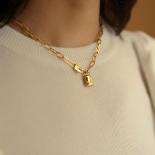 ทองล็อคจี้ไทเทเนียมเหล็กสร้อยคอพร็อพแฟชั่นสแตนเลสสาวกระดูกไห…