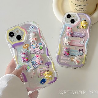 รูปแบบ Sanrio + การ์ดเลเซอร์เคสนิ่มสำหรับ iPhone 14 13 12 11 Pro Max กันกระแทกกล้อง SANRIO Case