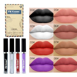 ชุดลิปสติก ลิปกลอส เนื้อแมตต์ กันน้ํา ไม่ติดแก้ว มีสีดํา สีขาว เหมาะกับวันฮาโลวีน จํานวน 4 ชิ้น