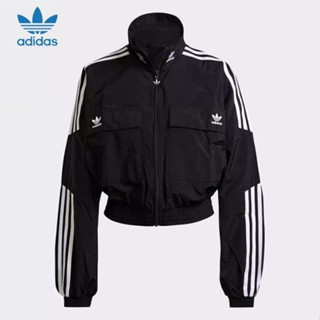 Adidas ของแท้ เสื้อแจ็กเก็ต คอปกตั้ง ปักลายโลโก้ กันลม สําหรับผู้หญิง H22875