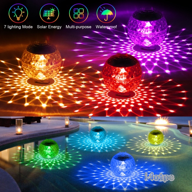 I4otpc โคมไฟสระว่ายน้ํา พลังงานแสงอาทิตย์ ประหยัดพลังงาน 600mah เปลี่ยนสีได้ 7 สี