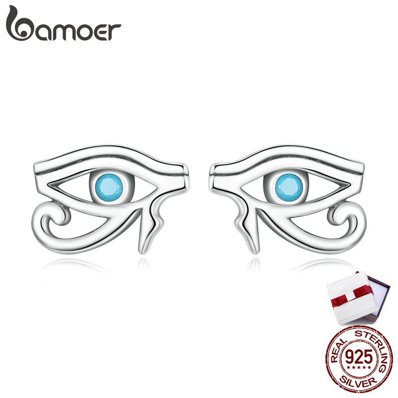 Bamoer ต่างหูกระดุมเงิน S925 รูปดวงตา Horus' สําหรับผู้หญิง SCE1491