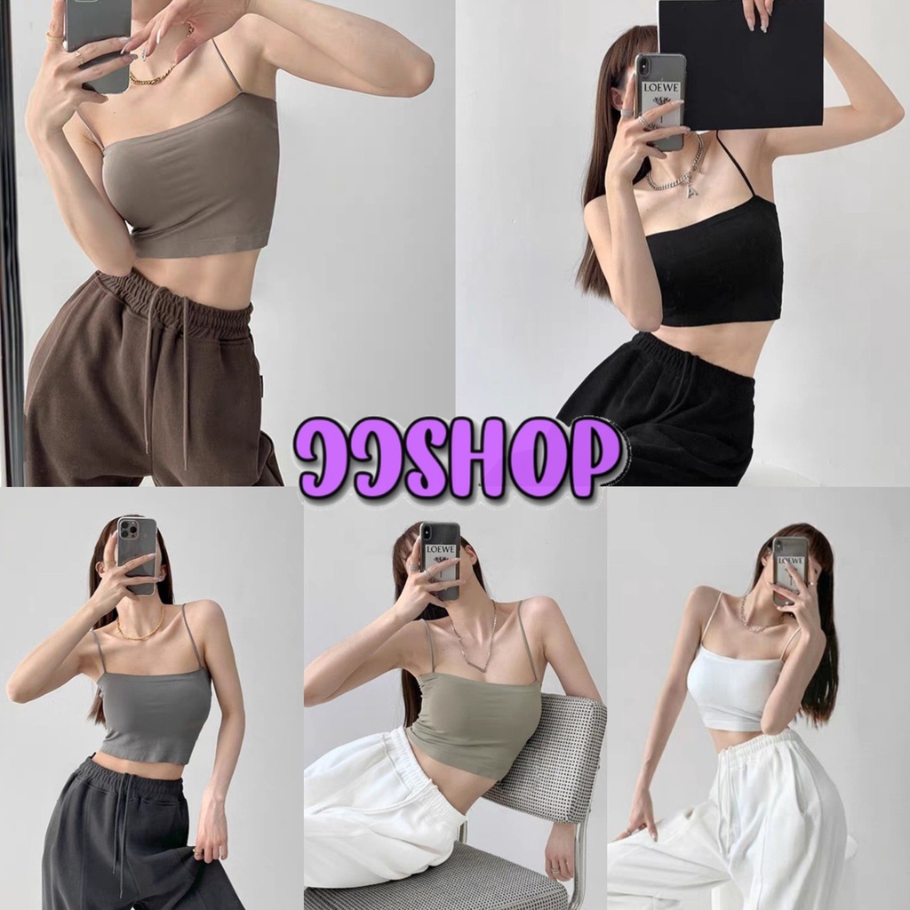 JJ shop💜 พร้อมส่ง "FY766" บราสายเดี่ยว น่ารักๆ มีฟองน้ำในตัว สีสดใส
