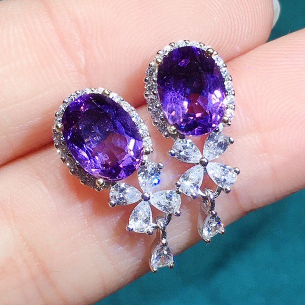 ต่างหู Amethyst พราวแฟชั่น Classy All-Match Simple Short Light Luxury ต่างหู