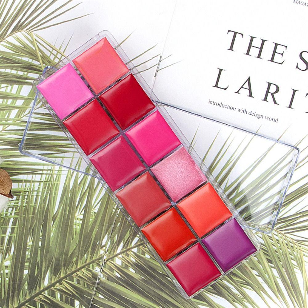 Tech Lip Gloss Palette Nourishing 12 สี Lip Mud Lip Glaze เครื่องมือแต่งหน้าเครื่องสําอางเกาหลี Lip Tint - รูปที่ 4