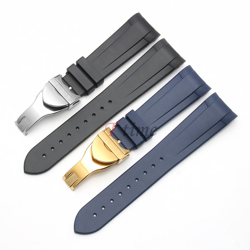 คุณภาพสูง Fluororubber สายนาฬิกาสําหรับ Tudor Black Bay 22 มม.Curve End สร ้ อยข ้ อมือซิลิโคนกันน ้ ําสายรัดนุ ่ มโลโก ้ พับหัวเข ็ มขัด Pin Buckle