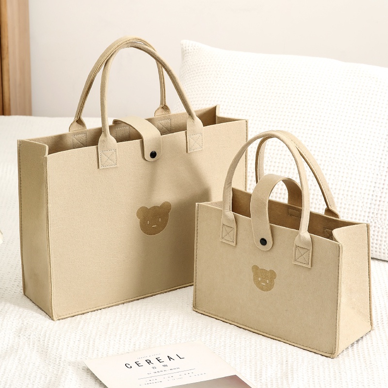 พร้อมส่ง กระเป๋าถือ กระเป๋าใบใหญ่ ผู้หญิง ใบเล็กเนื้อผ้าสักหลาด แฟชั่น มินิมอล สีเอิร์ธโทน