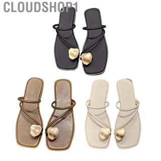 Cloudshop1 Flat Sandals Strap Toe Ring Square Head Metal Decor Elegant Women Summer Shoes for Summer